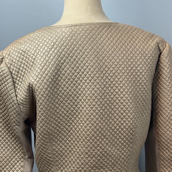 BCBG Maxazria Pearson Diamond Soft Faux Leather Zip Quilted Jacket Peplum Gold - Picture 6 of 8